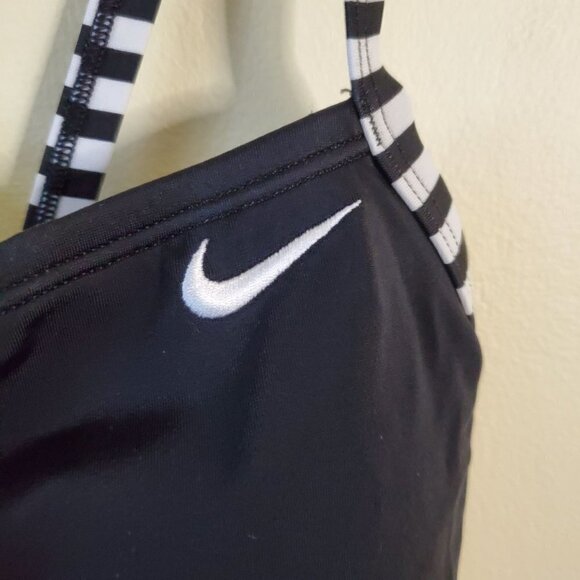 Nike Swim Black White Stripe One Piece Bathing Suit Size M - Picture 3 of 5